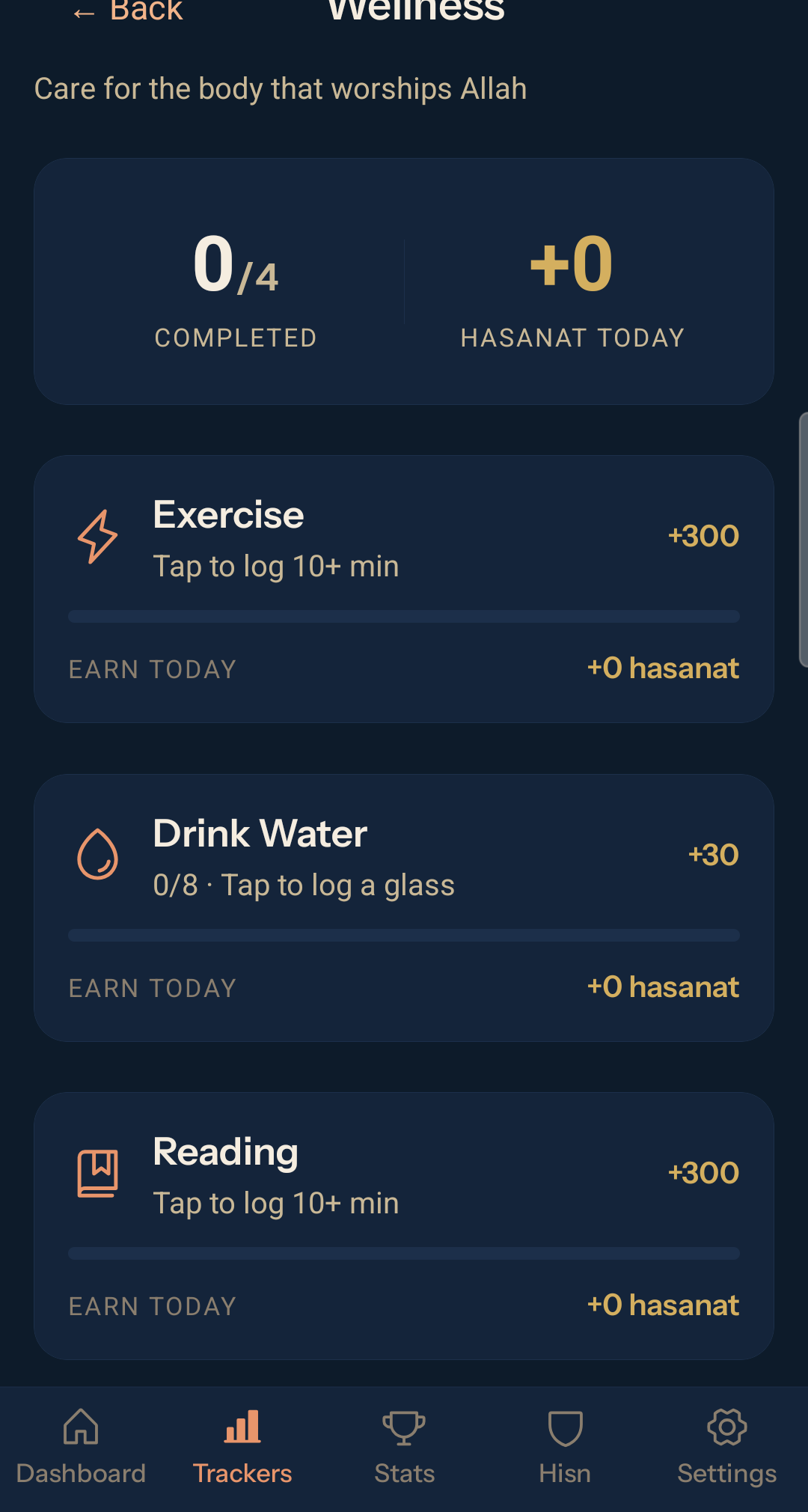 Wellness tracker for exercise, hydration, and reading