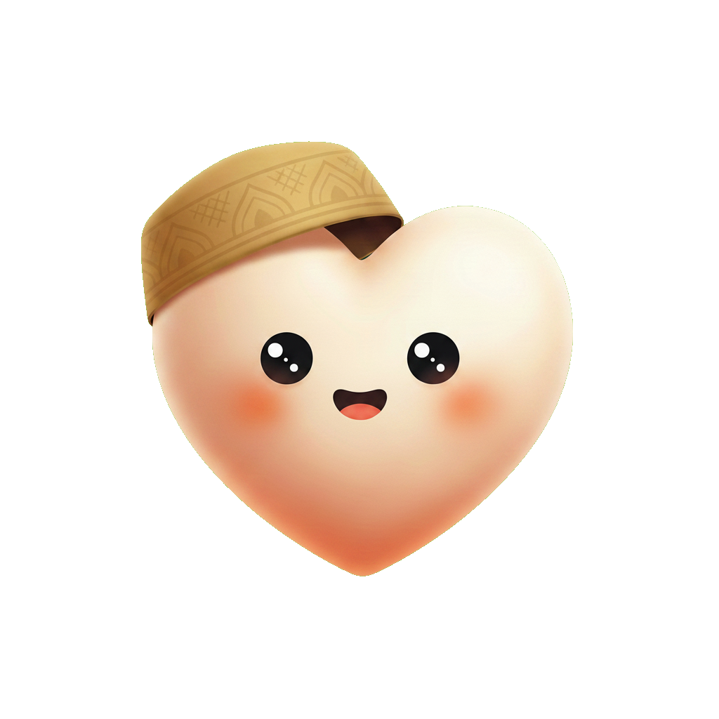 Nafs mascot - a friendly kawaii heart character wearing a kufi cap